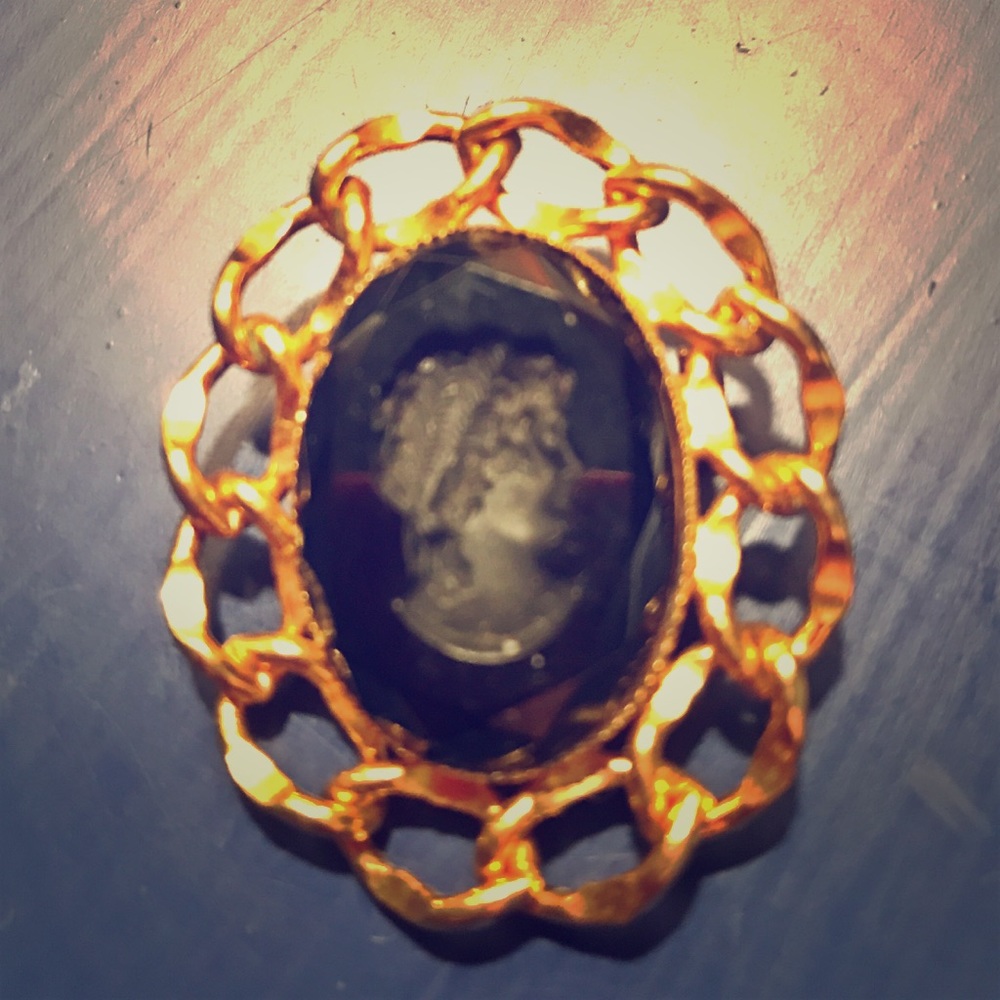 Vintage Black Intaglio Cameo Brooch or Pendant